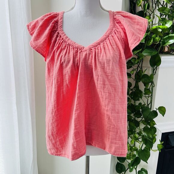Old Navy Tops - Old Navy Coral Pink Ruffly 100% Cotton Soft Billowy Cottagecore Blouse - Large